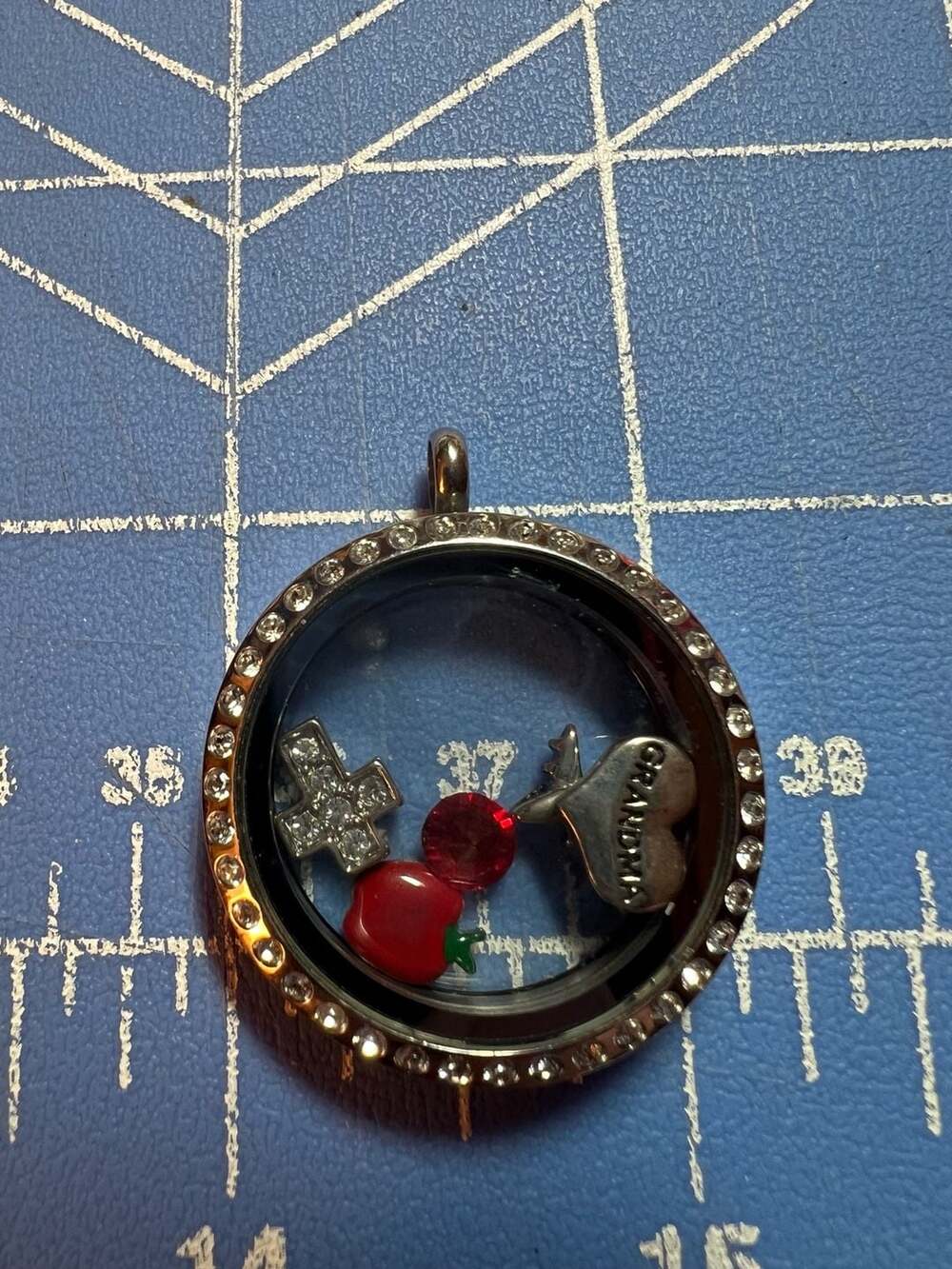Origami Owl Medium Silver Rhinestone Floating Locket Pendant with Charms